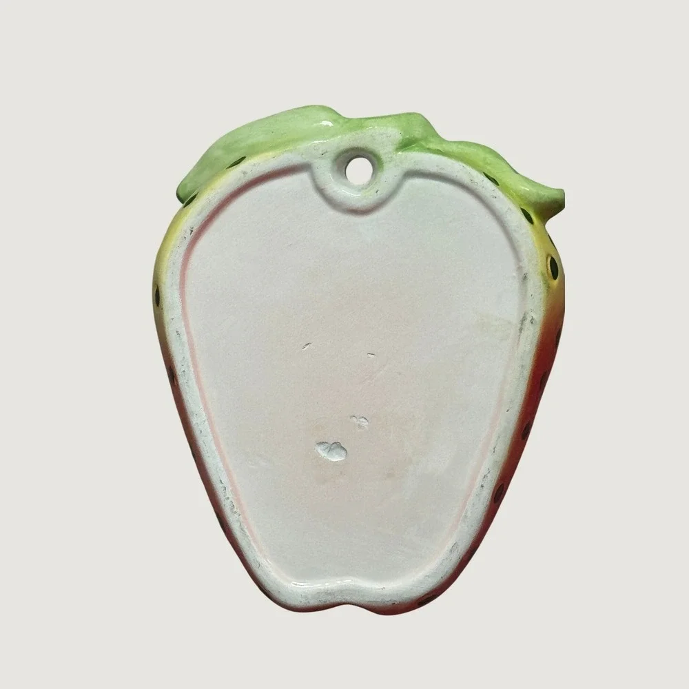 Vintage Ceramic Strawberry Wall Pocket Planter Red Yellow Fruit Kitsch Decor